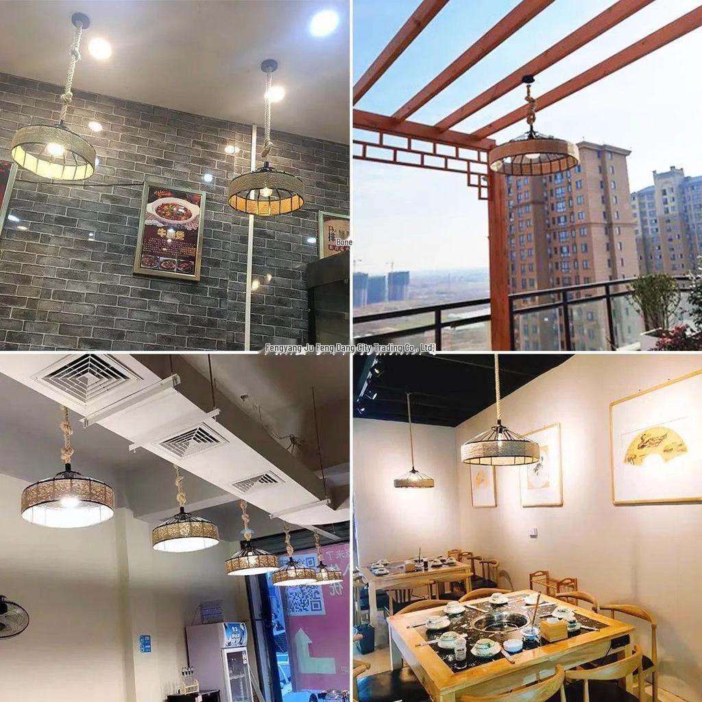 Retro Wrought Iron Pendant Light – Hemp Rope Design for Clothing Stores, Cafes, Restaurants, and Bars
