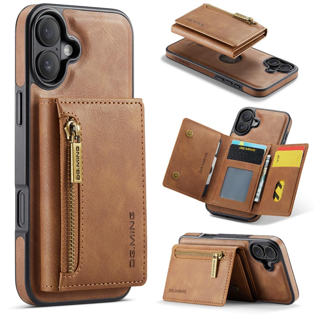 DG.MING M5 Series For iPhone 16 Case Detachable Magnetic Leather Phone Cover with Card Slots