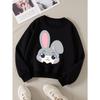 European sizes Girls' Round Neck Sweatshirt, Casual Printed Pullover, Cute Gray Bunny with Bow Tie, Autumn And Winter Warm Fashion Top.