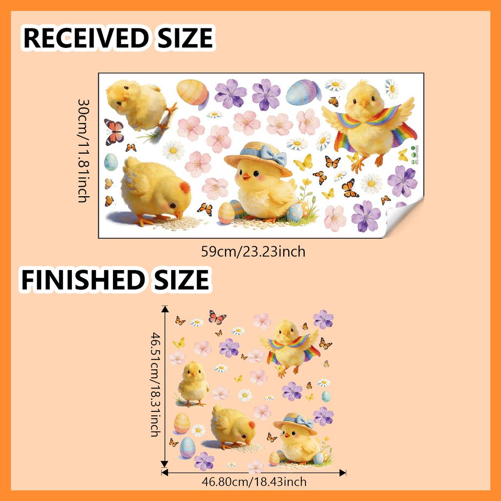 Easter Cartoon Chick Butterfly Flower Wall Sticker Kids Room Holiday Wall Decoration Self-Adhesive