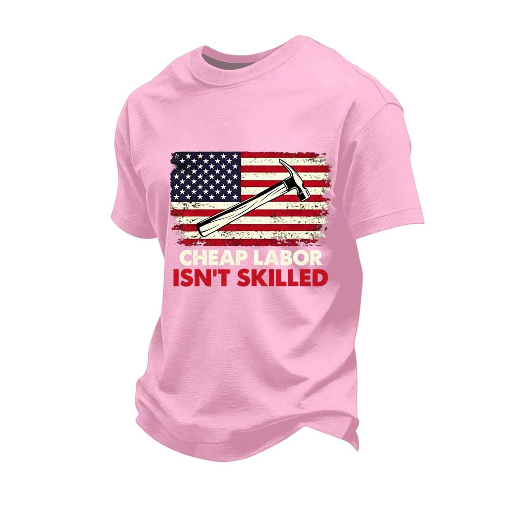 Men's Loose Fit Casual Short Sleeve T-Shirt Labor Day Graphic Print Crew Neck Cotton Blend Top for Everyday Wear