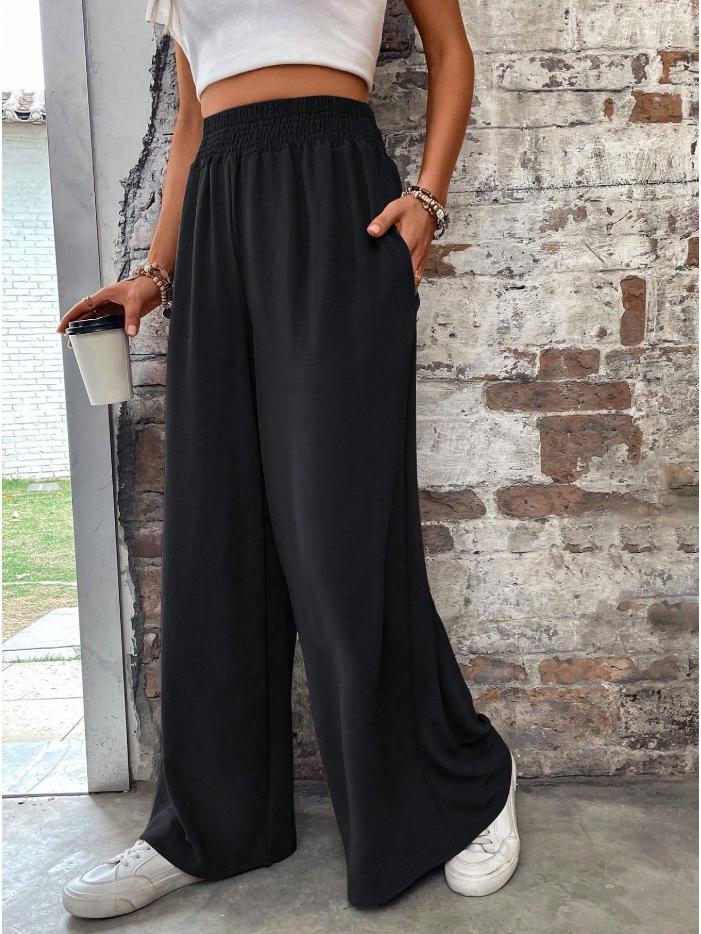

European & American Casual Wide-Leg Pocket Pants - Spring/Summer Ladies Waist-Cinching Style L чёрный