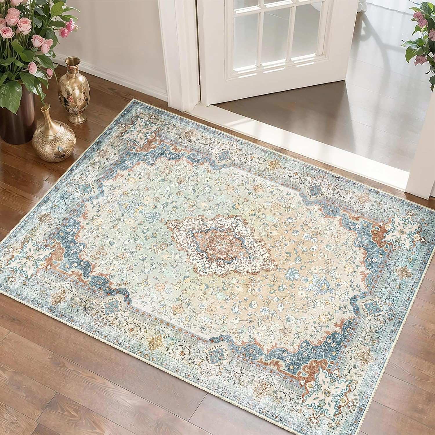 

Persian Retro Entrance Doormat Medal Floral Print Soft and Durable Carpet Home Living Room Decoration Bedroom Luxury Floor Mat 40x60CM