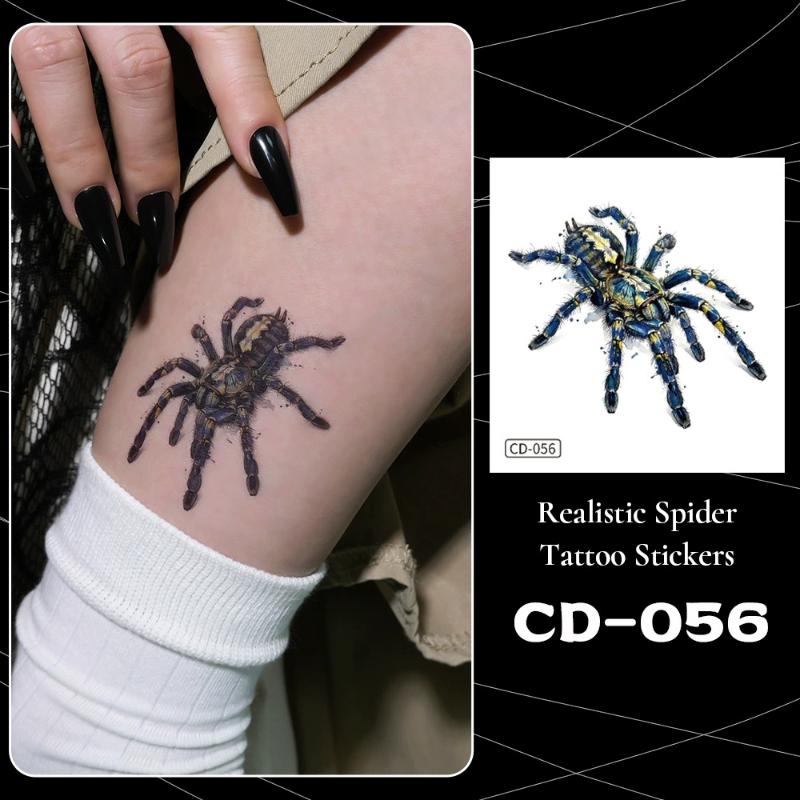 5Pcs Waterproof Temporary Tattoo Stickers For Halloween Body Decor Spider Fake Tattoo For Women Men Hand Neck Cosplay Makeup