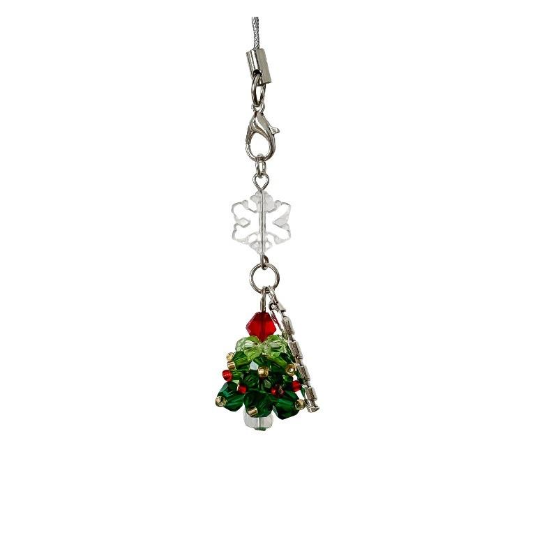 Christmas Tree Keychain Mobile Pendant Crystal Bead Earphone Hanger Christmas Snowflake Bag Hanger