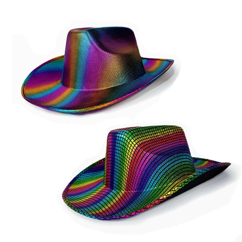 Rainbow Cowboy Hat Eva Colorful Glitter Costume Accessory For Halloween Parties