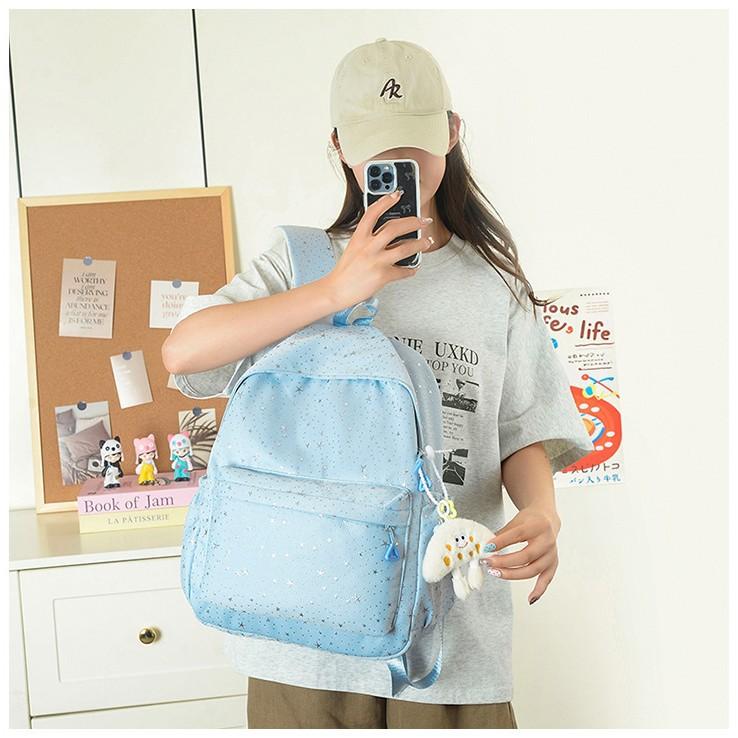 Schoolbag design sense star sequined schoolbag female small fresh solid color primary school student backpack large capacity high school backpack