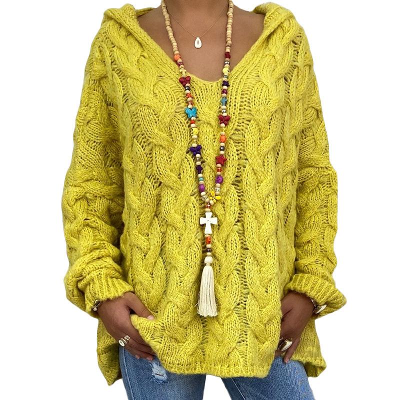 TIFICY Moda feminina casual outono inverno cor sólida estampa manga comprida suéteres com capuz