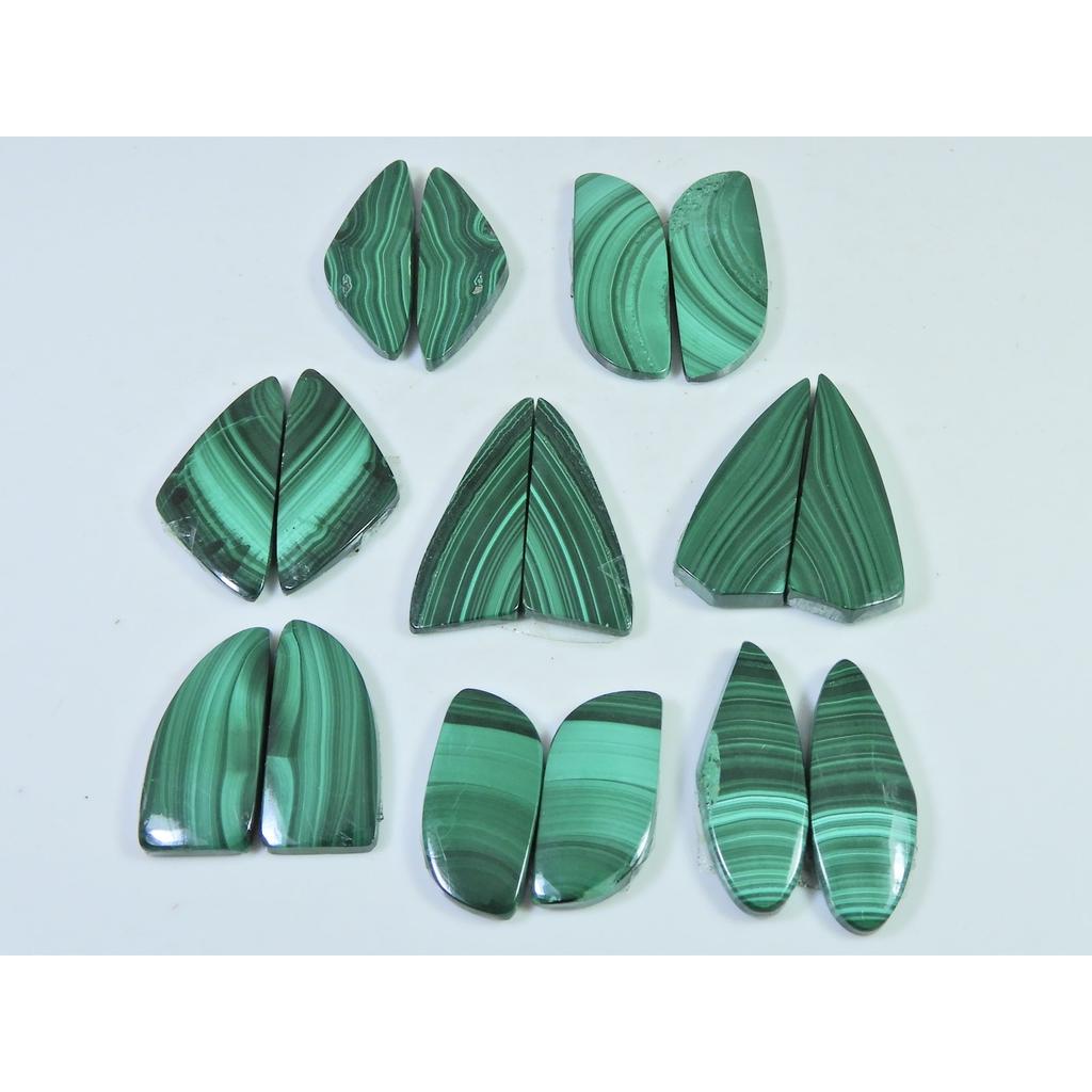 Natural Malachite Matched Pair Fancy Cabochon Loose Gemstone 08 Pair Lot C-869