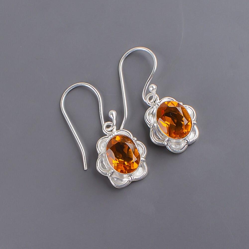 Naturalny Cytryn Kamień Szlachetny Srebro Próby 925 Biżuteria Ręcznie Robione Kolczyki 1,30" EE-11-3