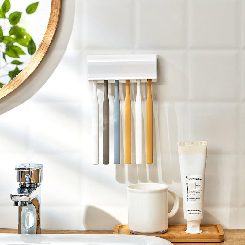 Six-hole Toothbrush Holder, Non-trace Strong Adhesive, Multi-head Toothbrush Holder Can Be Disassembled and Washed
