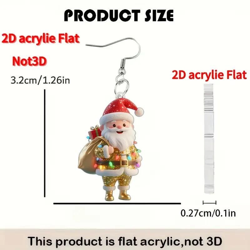 Santa Claus Acrylic Earrings With Silver Pins For Festive Holiday Gift