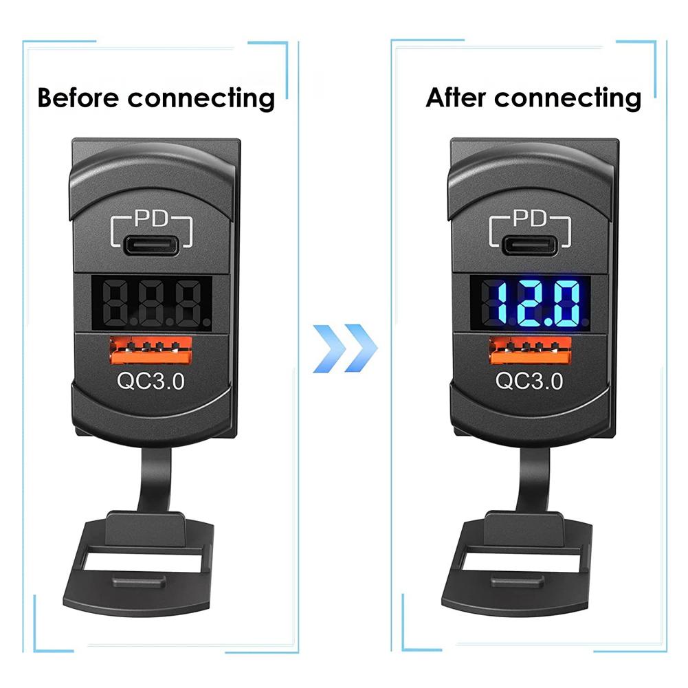 USB C Car Charger PD QC3.0 Dual USB Car Charger Socket 12V 24V Phone Charge Power Adapter for Motorcycle Boat Marine Truck ATV