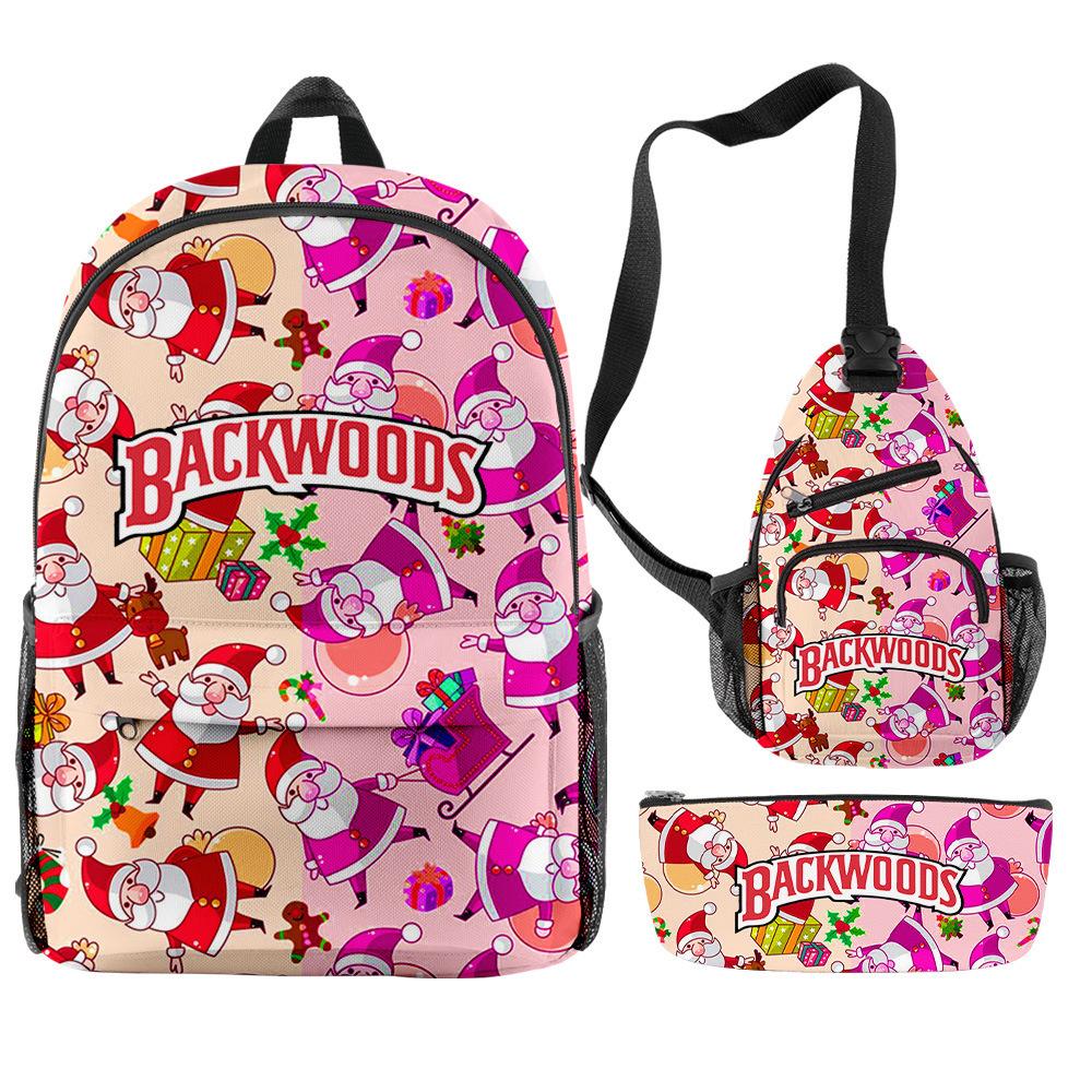 Christmas Backpack Backwoods Cigar Star Backpack Peripheral Set Backpack Satchel Pencil Case Set three-piece backpack