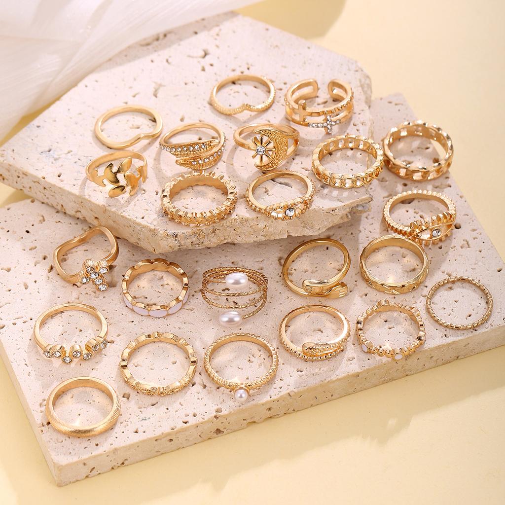 Hot Selling Eye Cross Leaf Multi-joint Stacked Ring Set Pearl Sun Moon Ring