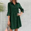 Women's Casual Button Down Shirt Dress, Long Sleeve Collared Tunic Mini Dress, Loose Fit Solid Color Spring Summer Outfits