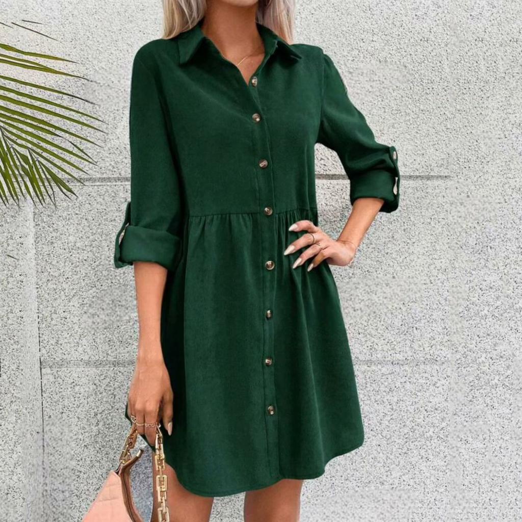 Women's Casual Button Down Shirt Dress, Long Sleeve Collared Tunic Mini Dress, Loose Fit Solid Color Spring Summer Outfits