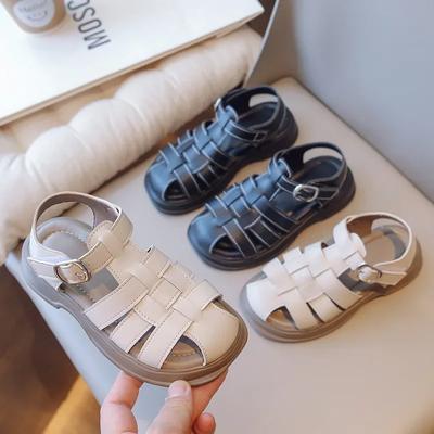 Scarpe da Spiaggia Morbide alla Moda per Bambini Estate 2024 Sandali Vuoti con Punta per Bambini Scarpe Retro Principessa a Colore Unito per le Vacanze