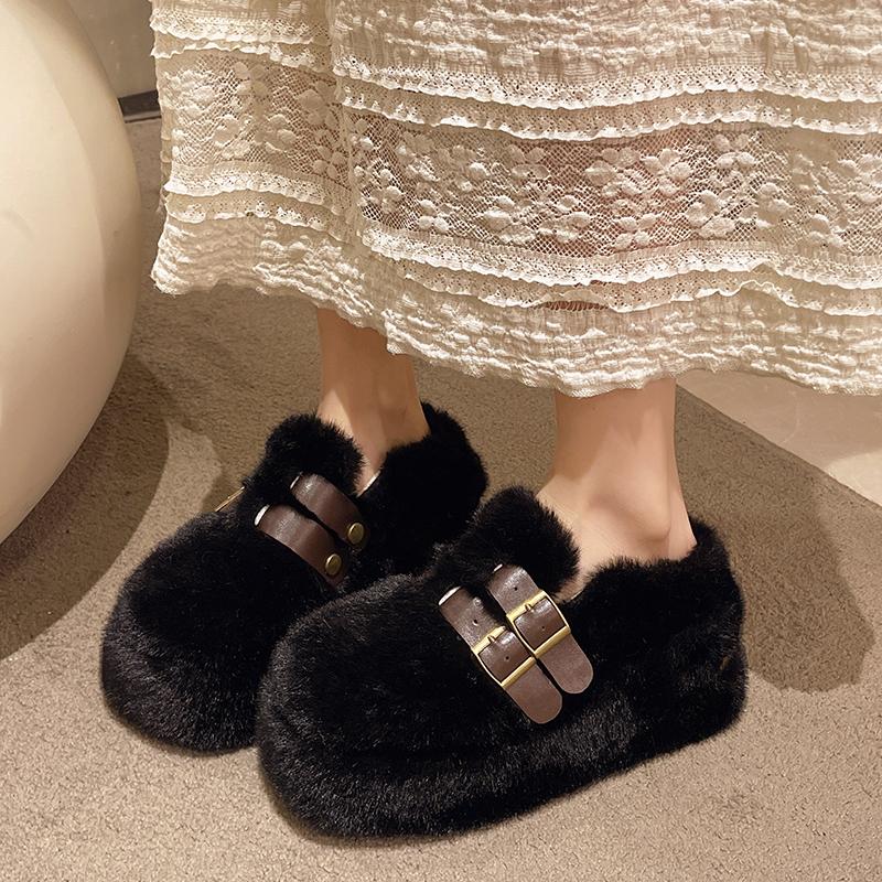 

Хлопковые слипоны с низким верхом Зимние новые плюшевые термотуфли с круглым носком Нескользящие износостойкие туфли на плоской подошве 40 чёрный