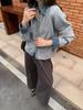 Japan and Korea splicing denim design sense knitted cardigan 1011 autumn and winter new loose casual sweater jacket women's clothing