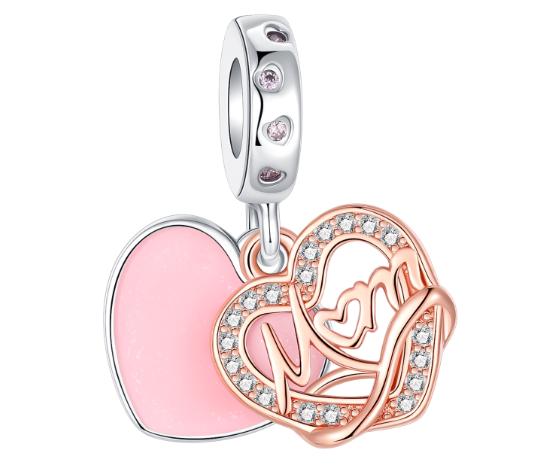 Sparkling Birthstone Charm Bead Charms Copper Heart Key Birthday Pendant Fit Authentic Necklaces Bracelets Women Jewellery Do It Yourself Gift