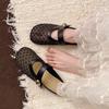 Women's Mesh Sandals Summer Flat Bottom Silver Buckle Round Head Slip-On Mary Jane Single Shoes Breathable Comfort Casual Shoes