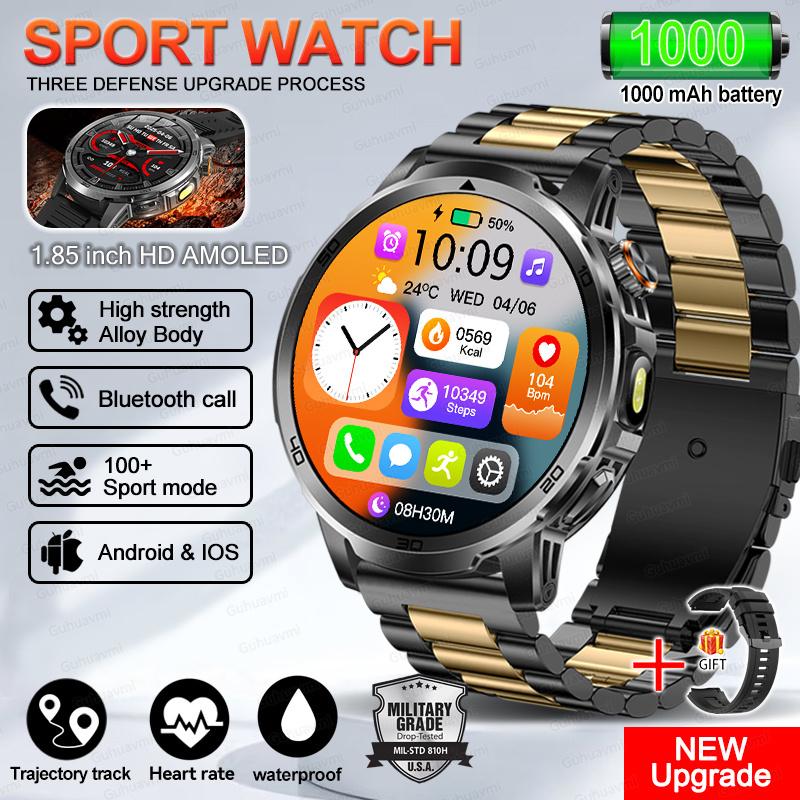 New Outdoor Military 1.85-inch AMOLED Smart Watch Fitness Clock Men 1000mAh Battery 10ATM Waterproof HD Call Bracelet Men