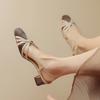 Fashion 2025 New Summer Women Sandals Round Toe Chunky Heel Horsehair Leather Shoes for Women Narrow Band Cover Toe Gladiator Shoes