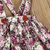 Toddler Long Sleeve Romper+Floral Print Suspender Skirts Outfits