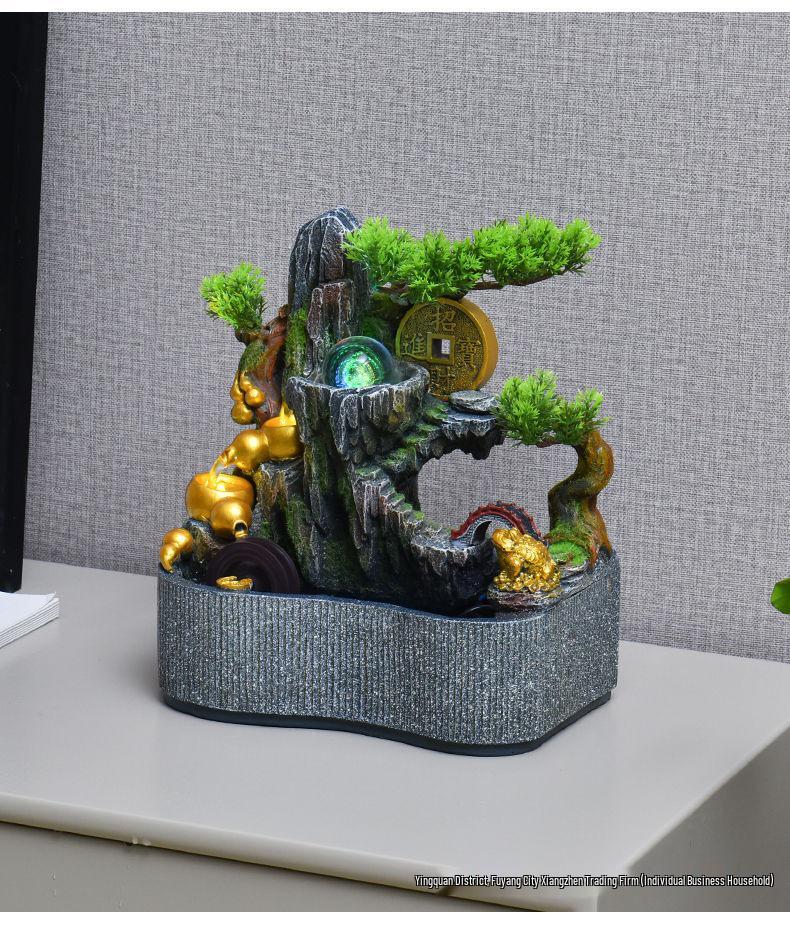 Feng Shui Wheel Fountain for Attracting Wealth: Rockery Water Feature for Office, Living Room, or Entryway - Perfect Housewarming Gift