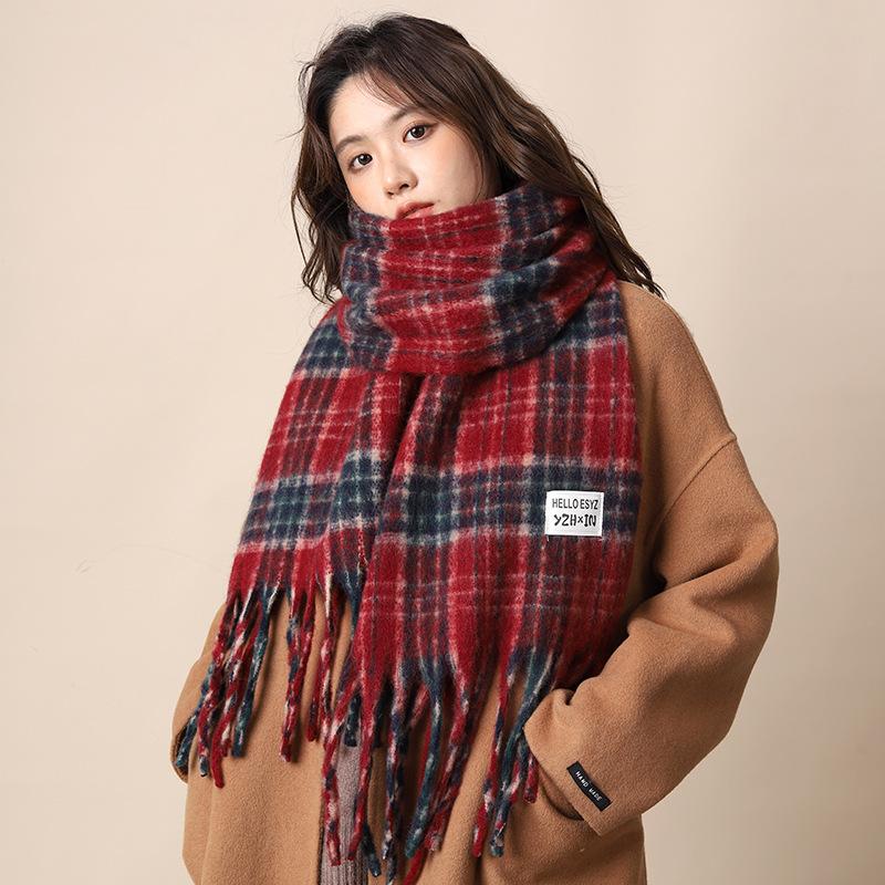 Scarf women's autumn and winter new plaid thickened shawl high-end atmosphere warm scarf