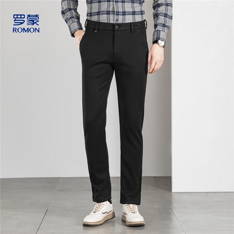 Romon Men's Wool Blend Wheat Stripe Straight-Leg Business Casual Pants