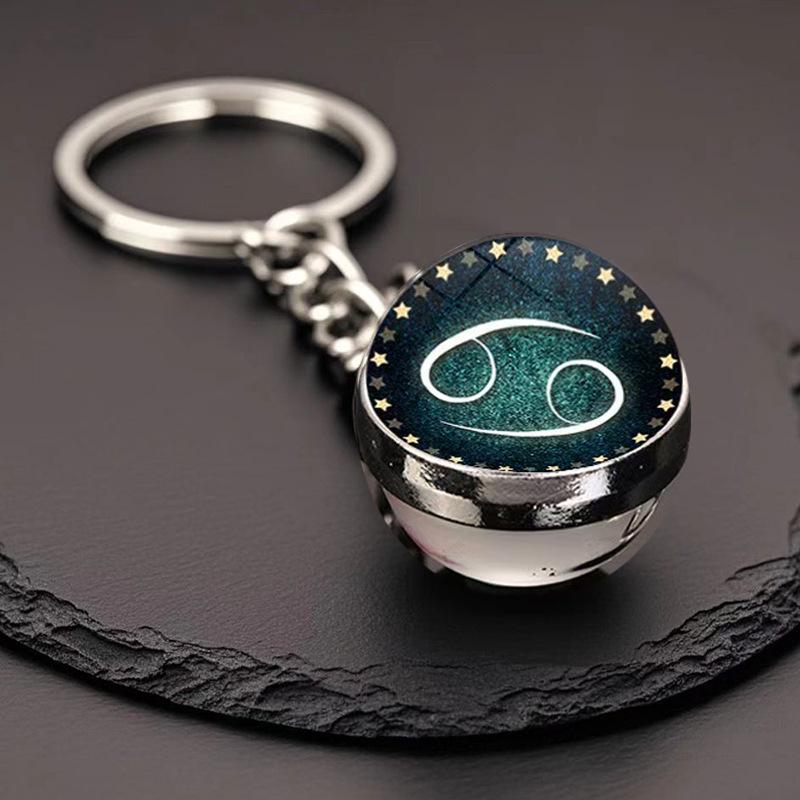 Kulatý svítící krystal zvěrokruhu Keychain - Panna & Lev