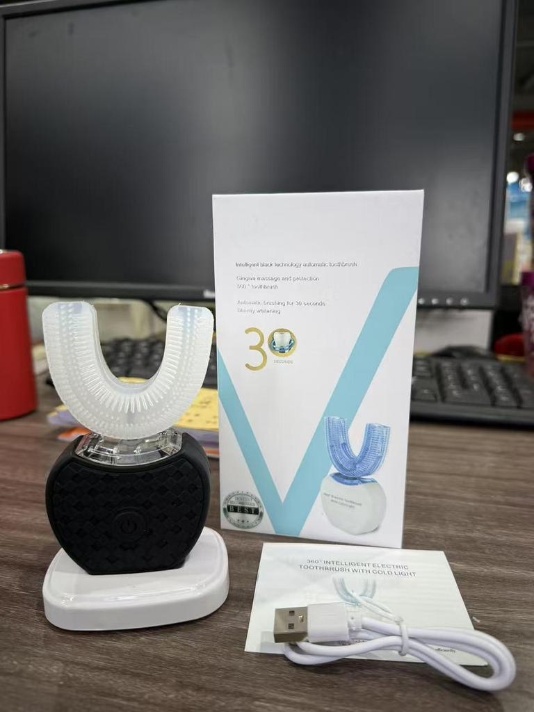 U-Shaped Waterproof Silicone Electric Toothbrush with Mouthguard for Couples, Ultrasonic Induction Charging