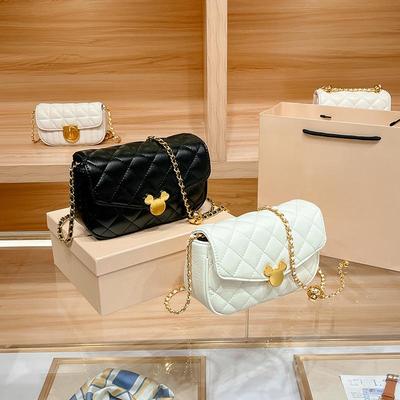 Mini Gold Ball Chain Women's Leather Crossbody Handbag - Mickey Design