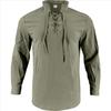 Men's Vintage V-neck T-shirt Cotton Linen Pirate Medieval Viking Gothic Tops Shirts Long Sleeved Cospaly Halloween Party Top