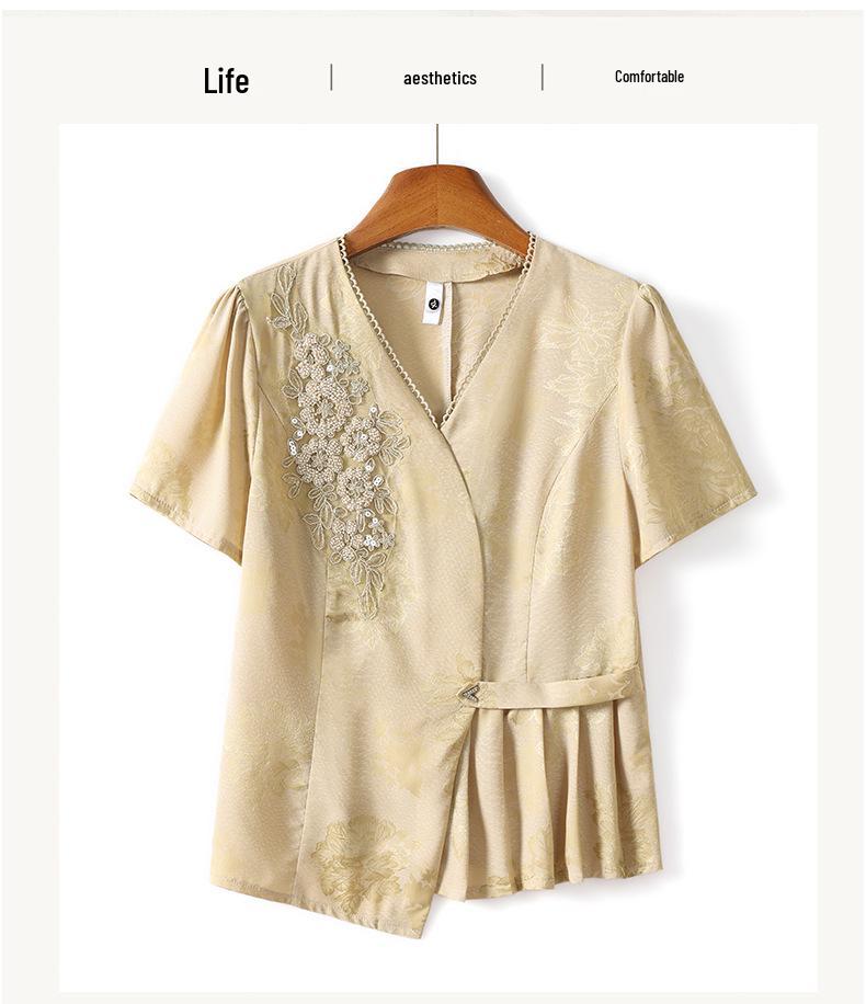 2026 Elegant New Style Chinese Jacquard Embroidered Short-Sleeve Summer Top