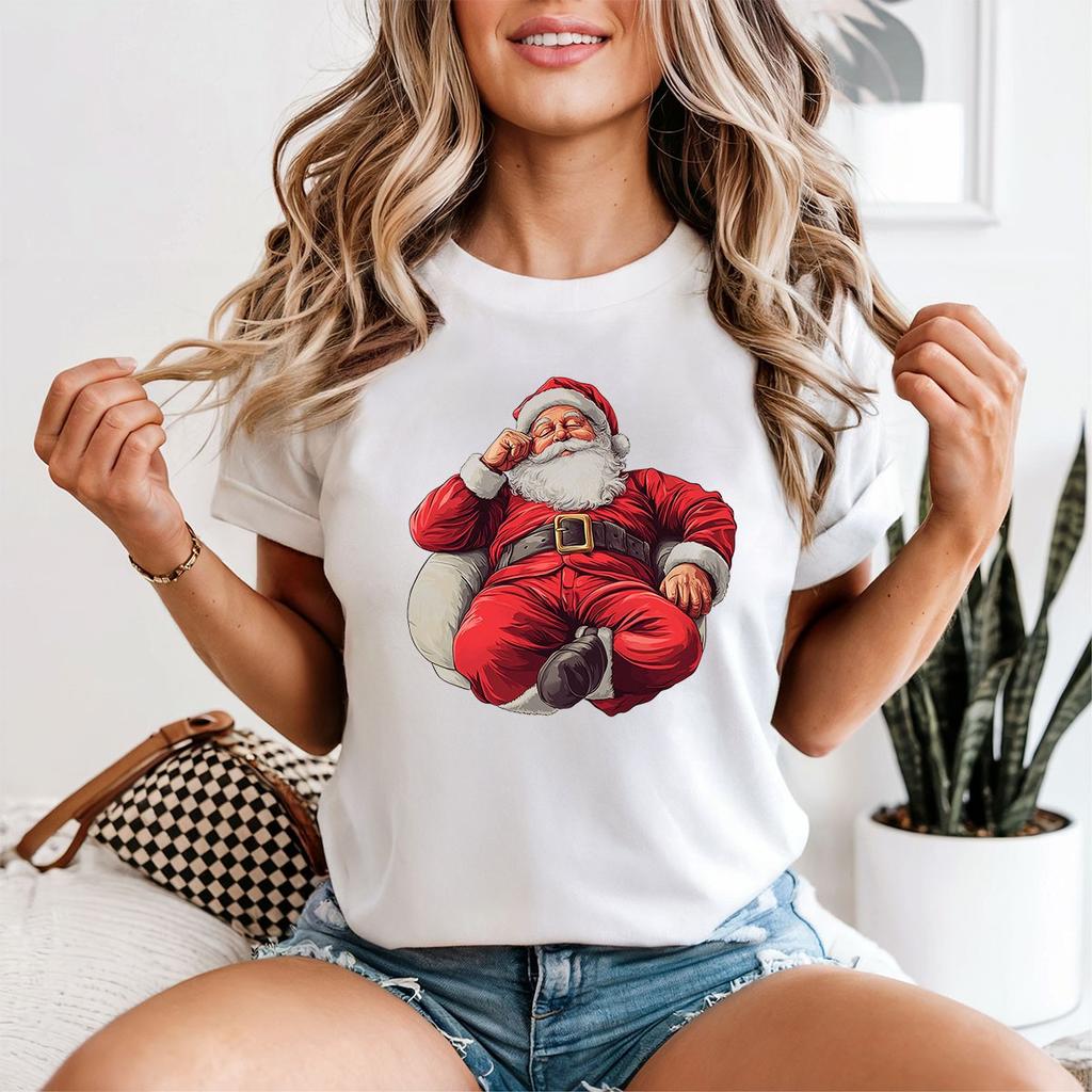 Santa Claus Christmas Holiday Womens 100% Cotton T-shirt Mens Tees Top Festive Graphic Tee