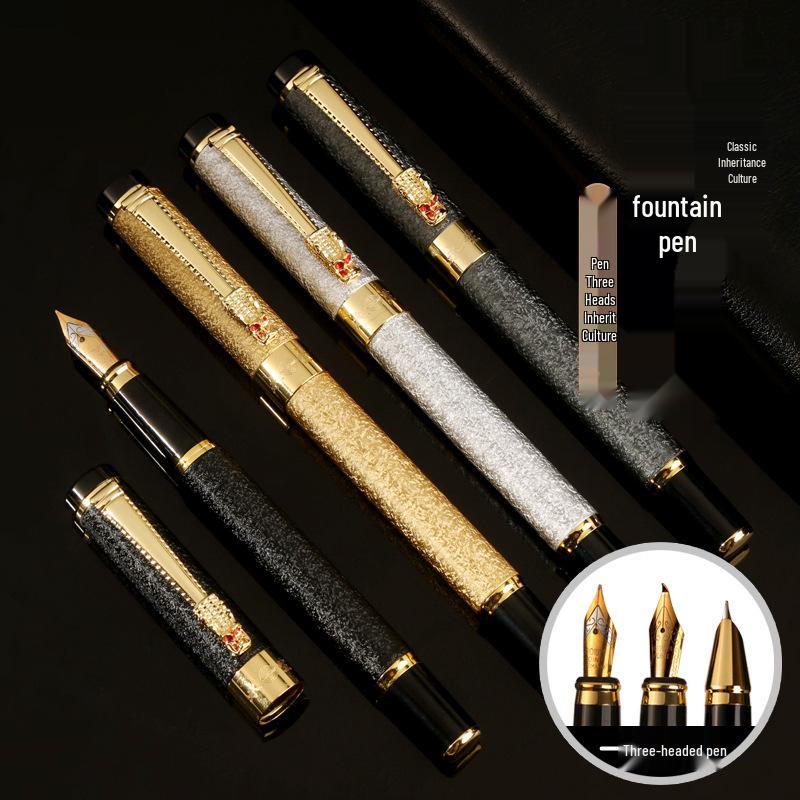 Dragon Calligraphy Fountain Pen Set: 3-Piece, Metal, Ideal for Students, Business, and Art - Unisex Design