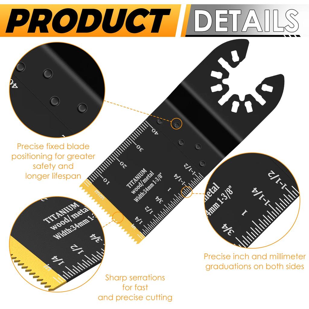 10Pcs Titanium Bimetal Oscillating Saw Blade Multifunctional Oscillating Multitool Blade with 2 Adapter for Cutting Wood Plastic