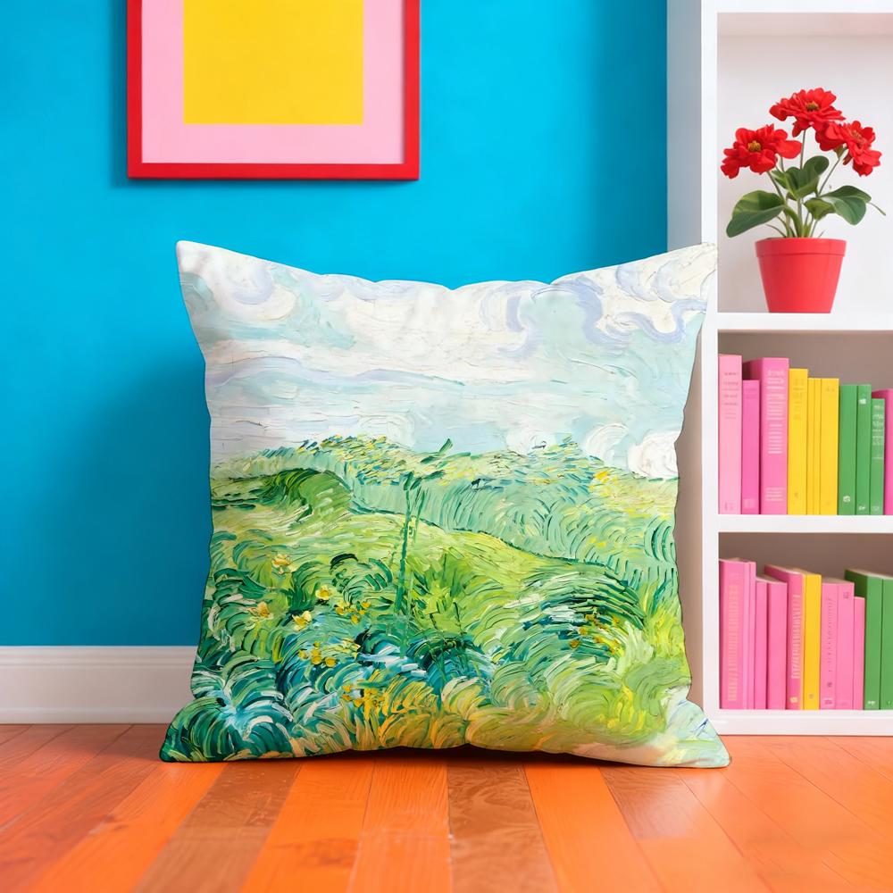 Van Gogh Oil Painting Cushion Cover Plush Fabric Soft Double-Sided Printed Sofa Warm Winter Home Gift Cushion Cover