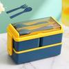 Double Layer Plastic Bento Lunch Box with Utensils Microwave Safe Leakproof Food Storage Container for Office School Meal Prep 1400ml