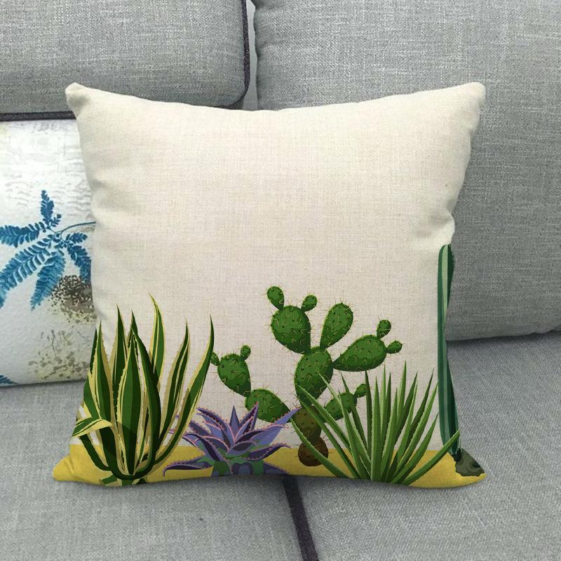 Green Plant Cactus Pattern Digital Printing Short Plush Pillow Covers For Car Sofa Office Cushion Cover Home Goods 60X60Cm