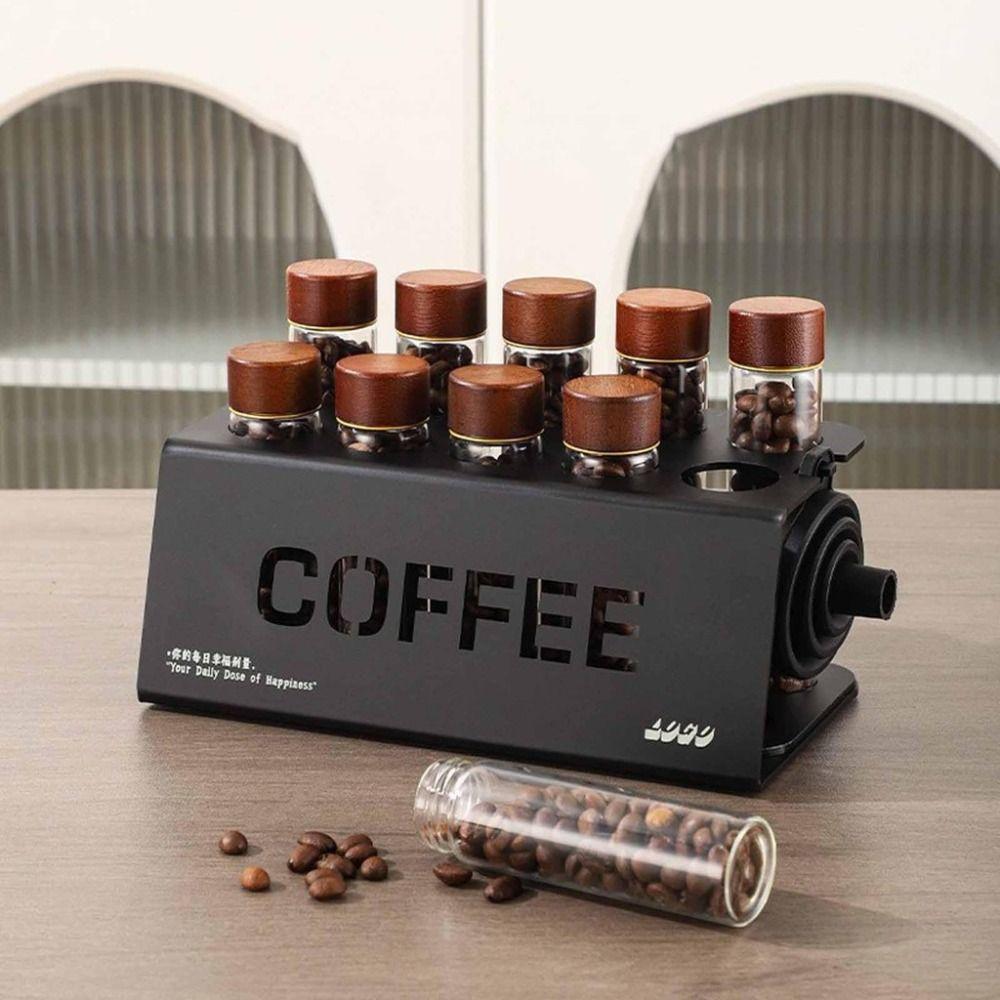 Hochwertiger Metall-Kaffeezell-Ständer mit 10 Löchern, Kaffeebohnen-Separator, Lagerfach, Glasplatzierungs-Display-Ständer