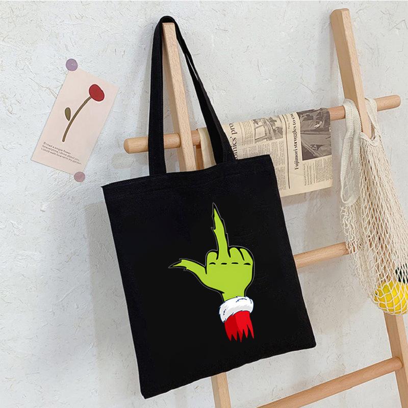 Christmas Printed Shoulder Bag Student Casual Handbag Large Capacity Canvas Bag