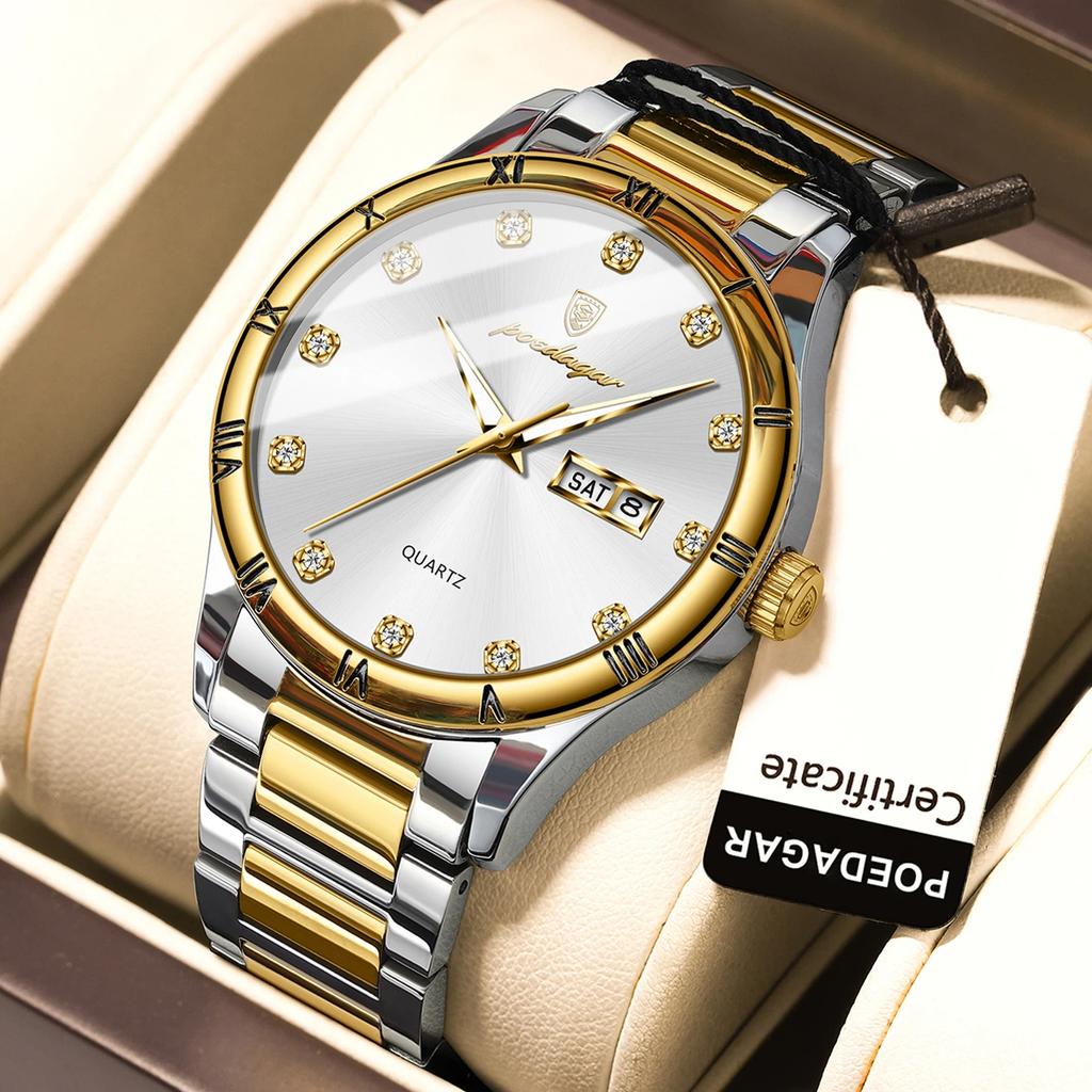 POEDAGAR Top Luxury Watch for Man Date Week Waterproof Luminous Wristwatch Quartz Stainless Steel Men's Watches Sports