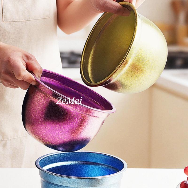 European Style Circle Shape Fruit Bowl,Silver Pure Titanium Double-Wall Plate Home Food Tray,Vegetable Washing Basin Decoration