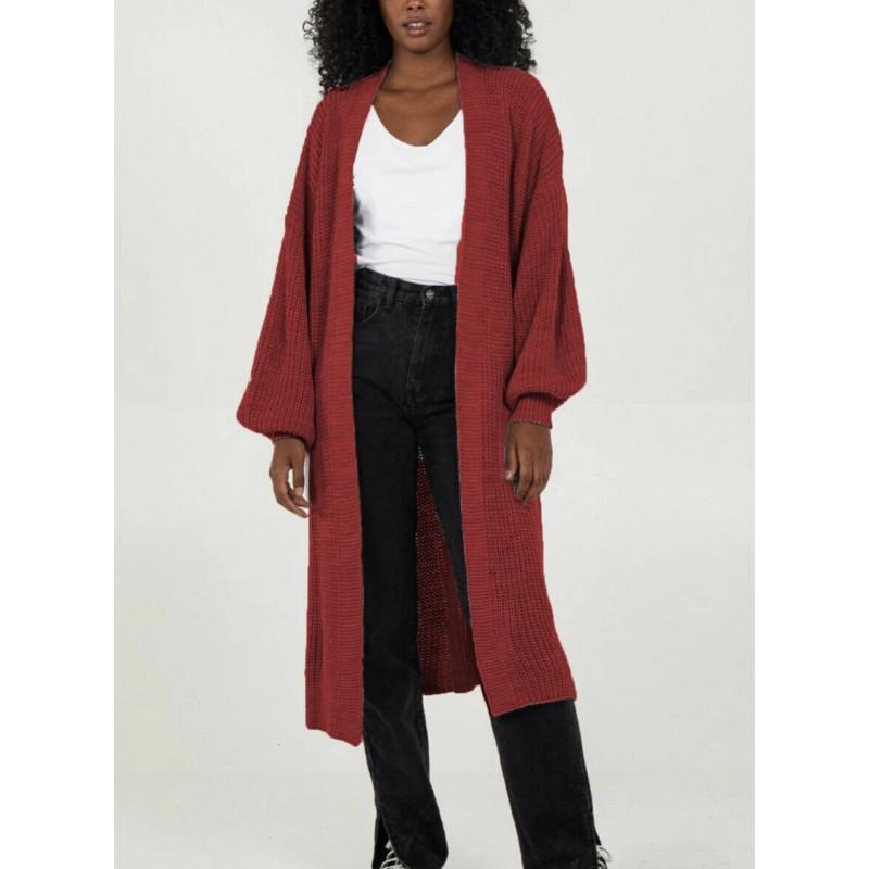 Übergroßer Strick-Cardigan-Pullover mit langen Ärmeln für Damen, Winter, lockere Passform, Übergröße, V-Ausschnitt, offene Vorderseite, langer Mantel