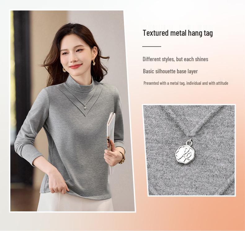 2025 Women's Velvet Half-High Neck Long-Sleeve Slimming Base Layer Top for Autumn/Winter