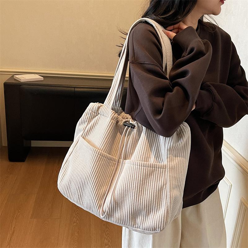 Corduroy Bag Women's Large Capacity Shoulder Shopping Bag Commuter Tote Bag
